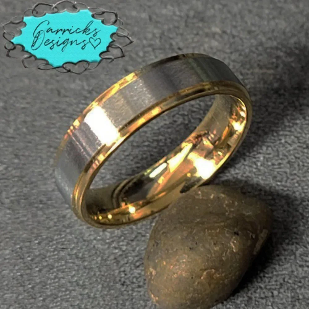 Personalized Engraved Men's Wedding Ring Silver and Gold Two Tone Wedding Ring